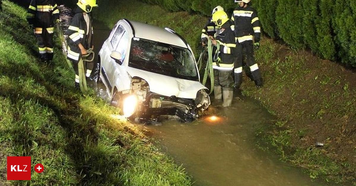 Verkehrsunfall Auf L403 Pkw Kam Von Nasser Fahrbahn Ab Und Landete Im Bach