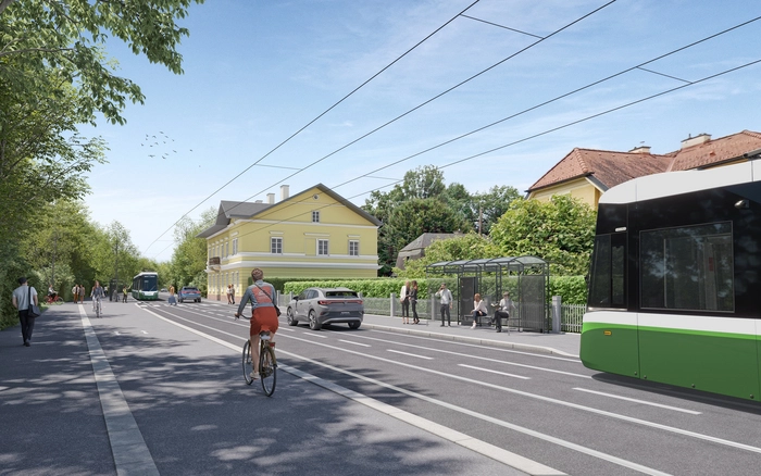Durch die Errichtung des zweiten Gleises können die Trams
künftig bis zu allen 6 Minuten fahren.