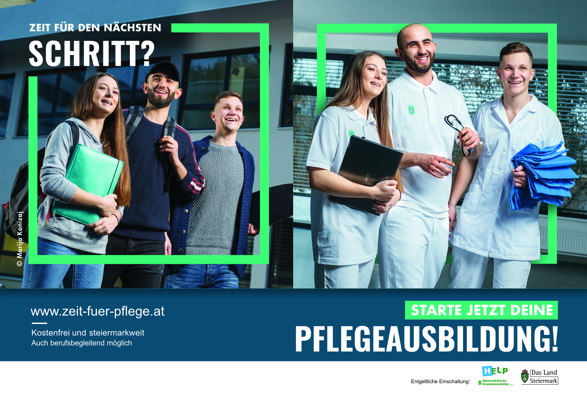 Jugendliche können sich nach der achten Schulstufe für eine Fachschule mit Pflegeassistenz/Pflegevorbereitung und nach der neunten bzw. zehnten Schulstufe für eine Ausbildung zur Pflegeassistenz bzw. Pflegefachassistenz entscheiden