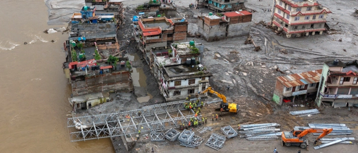 Luftaufnahme von Devighat am Tadi-Fluss im Distrikt Nuwakot in Nepal