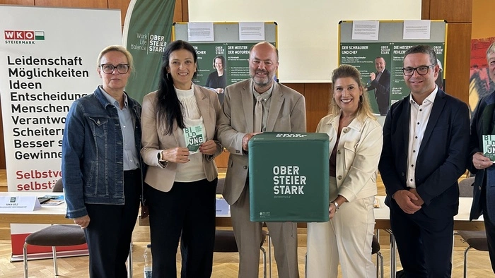 WKO-Regionalstellenleiterin Martina Romen-Kierner, 
Sonja Gölz vom Regionalmanagement, WKO-Obmann-Stv.
Hugo Sampl, Kerstin Brickmann-Fellner von AK Bruck, 
Ernst Führer von der Bildungsregion und
Günther Wagner vom AMS Bruck/Mur
