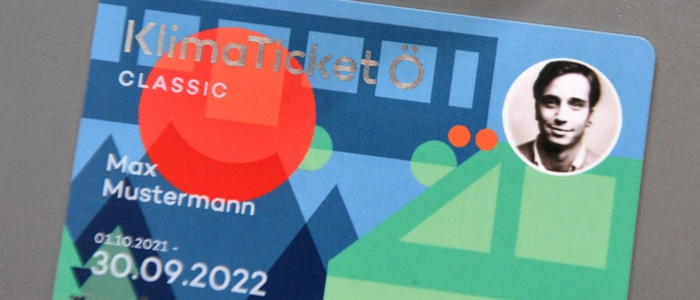 Ein Muster des "Klimaticket Ö" (1-2-3-Ticket)