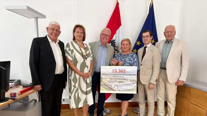 Bei Ministerin Schumann (Mitte): Sylvester Berger, Eva Hirschmanner, Peter Redl, LAbg. & Bgm. Stefan Hofer und Robert Freitag