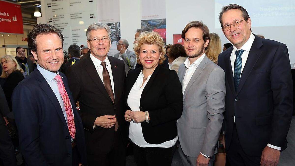 FH-Rektor Peter Granig, LH. Peter  Kaiser, Irene Hochstetter-Lackner, Christoph Herzeg, Gastgeber Dietmar Brodel (v. l.)