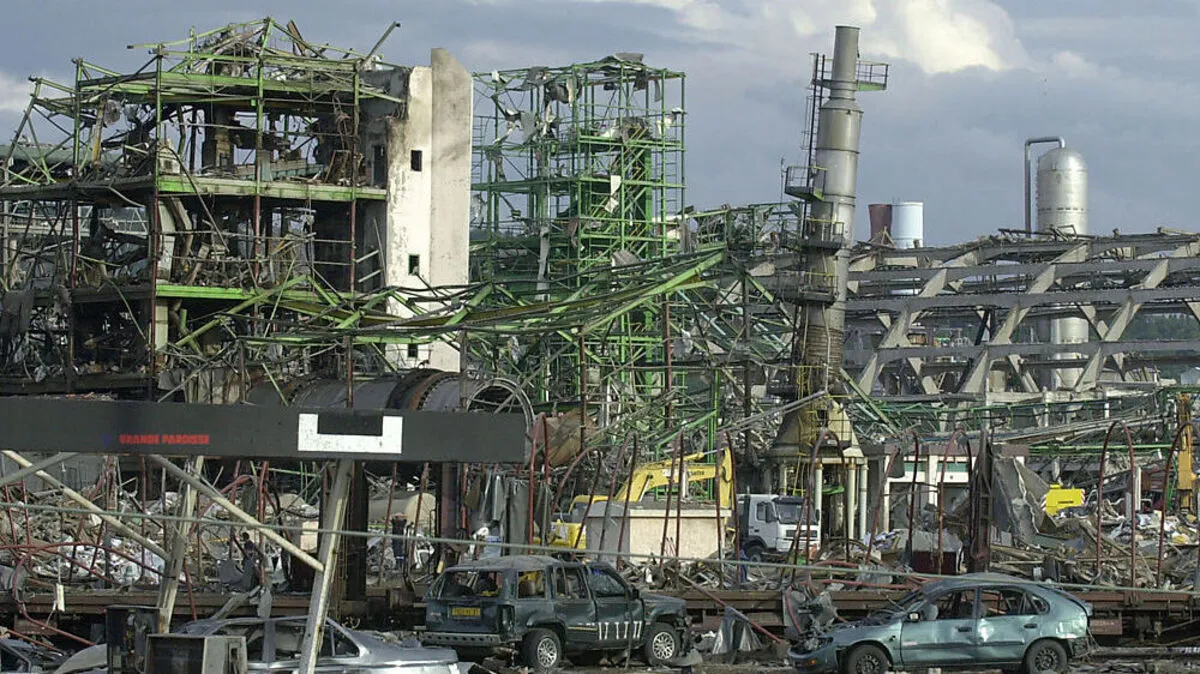 Die völlig zerstörte südfranzösische Chemiefabrik 