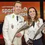 VIENNA,AUSTRIA,03.OCT.24 - SPORTHILFE - LOTTERIEN Sporthilfe-Gala, election of Austrian Sports Personality of the Year. Image shows Lukas Maehr and Lara Vadlau (AUT). Keywords: team of the year, trophy. Photo: GEPA pictures/ Matthias Trinkl