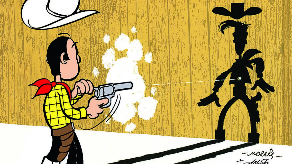 Lucky Luke aus "Arizona 1880" und sein großer Schatten aus der Jetztzeit