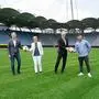 V.l.n.r.: Sturm-Spieler Vincent Trummer, Stadtrat Kurt Hohensinner, MCG-Vorständin Barbara Muhr, Stadtrat Dr. Günter Riegler, Sturms Geschäftsführer Sport Andreas Schicker, Richter Rasen GmbH-Geschäftsführer Philipp Götz-Richter.