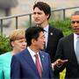 Renzi, Merkel, Abe und Obama im Vordergrund, Cameron und Trudeau dahinter 