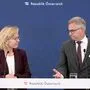 Energieministerin Leonore Gewessler und Finanzminister Magnus Brunner vor dem Ministerrat