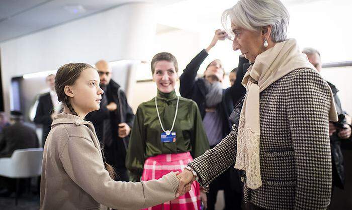Greta mit Christine Lagarde, Chefin des Internationalen Währungsfonds (IWF)