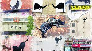 Eine Montage der tierischen Graffitis von Banksy