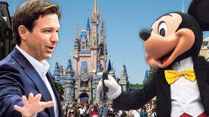 Mann gegen Micky Maus: Der Gouverneur Ron DeSantis (l.) hat den Unterhaltungsriesen Disney gegen sich aufgebracht 	
