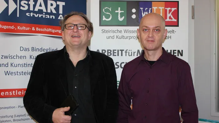 1996 gründeten Georg Jandl und Heinz Bozic (von links) der Verein styrian ART (stART), der Langzeitarbeitslose als Transitarbeitskräfte beschäftigt und Künstler bei der Organisation von Ausstellungen unterstützt.