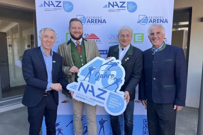 NAZ-Geschäftsführer Christian Schwarz, Bürgermeister Thomas Rauninger, ÖSV-Generalsekretär Klaus Leistner und Helmut Lexer, ehemaliger Präsident des Steirischen Skiverbandes