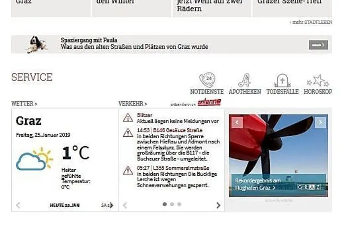 SERVICE. Alle Serviceangebote aus einer Hand - haben wir! Sie suchen den punktgenauen Wetterbericht für Ihre Gemeinde, die aktuelle Verkehrsinformation oder ein Event im nächsten Monat? Auf www.kleinezeitung.at werden Sie sicher fündig!