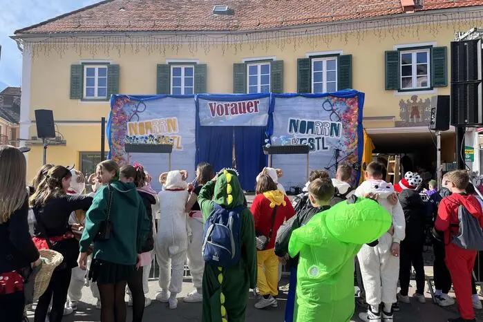 Zahlreiche kostümierte Besucherinnen und Besucher genossen die Show der 35 „Noarrn“