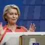 European Commission President Ursula von der Leyen addresses a media conference during an EU summit in Brussels, early Friday, June 28, 2024. European Union leaders signed off a trio of top appointments for their shared political institutions on Thursday evening, reinstalling German conservative Ursula von der Leyen as president of the European Commission for another five years. At the side of von der Leyen should be two new faces: Antonio Costa of Portugal as European Council President and Estonia's Kaja Kallas as the top diplomat of the world's largest trading bloc. (AP Photo/Geert Vanden Wijngaert)