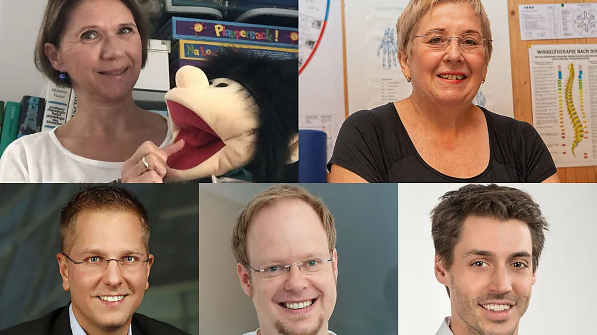 Logopädin Moik, Heilmasseurin Wesiak, HNO-Arzt Hammer, Zahnarzt God und Physiotherapeut Taxer