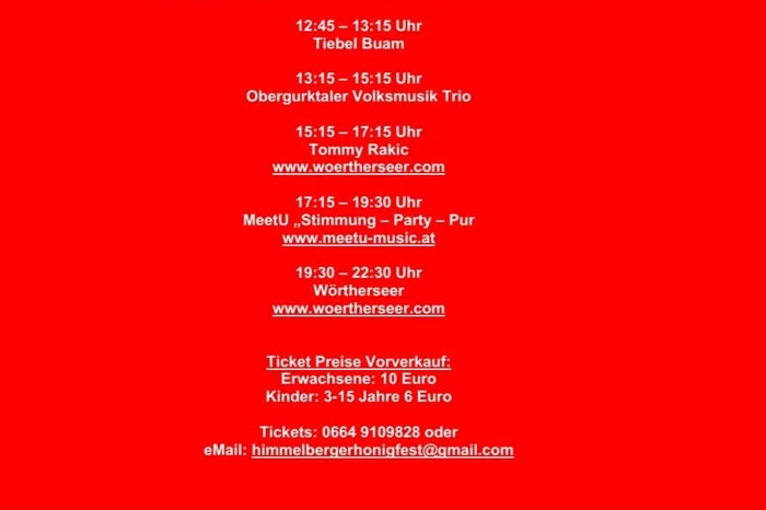 Programm:1. Himmelberger Honig-Familienfest.