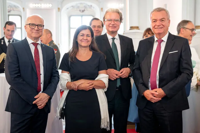 Die offizielle Steiermark war in der Aula natürlich hochrangig vertreten: Im Bild Landesrat Hans Seitinger, Landesrätin Doris Kampus, der jetzige Landesrat und baldige Landeshauptmann Christopher Drexler und Landeshauptmann-Stellvertreter Anton Lang.