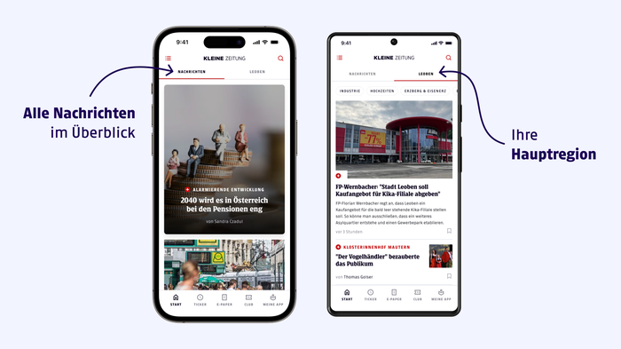 Die neue Startseite der Kleine Zeitung App | Lokale und globale Nachrichten auf einen Blick