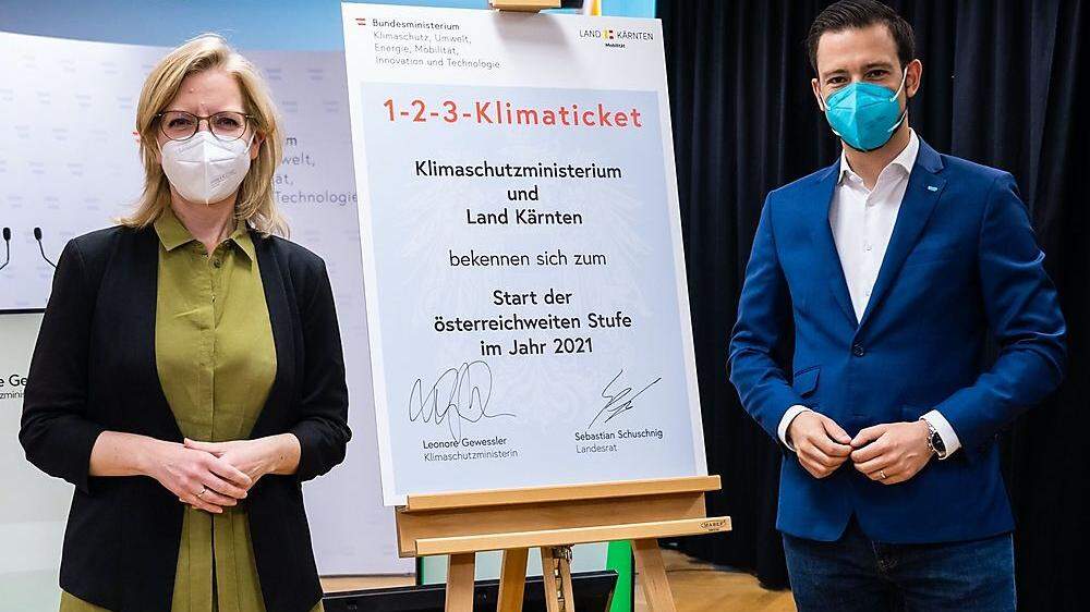 Verkehrsministerin Leonore Gewessler (Grüne) und Verkehrslandesrat Sebastian Schuschnig (ÖVP) 