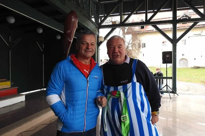 Tonmeister Josef Safrin und "Obelix" Fritz Linko waren zu Späßen aufgelegt.