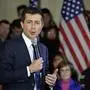 US Presidential Candidate and former South Bend, Indiana mayor Pete Buttigieg speaks to veterans and members of the public at a town hall event at the American Legion Post 98 in Merrimack, New Hampshire on February 6, 2020. (Photo by Joseph Prezioso / AFP)