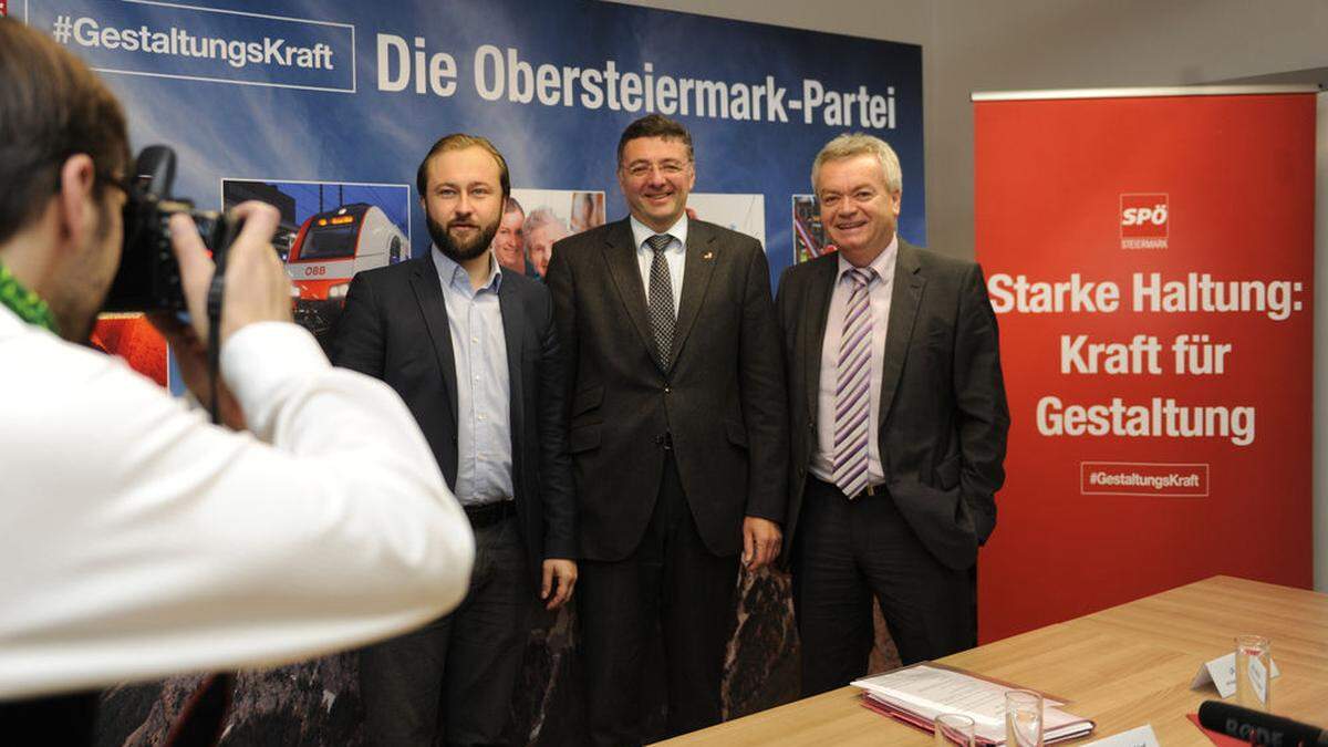 Obersteirer wollen die rote Schlappe der Wahl 2013 vergessen lassen:  P-Geschäftsführer Max Lercher, Minister Jörg  Leichtfried, Landesrat Anton Lang