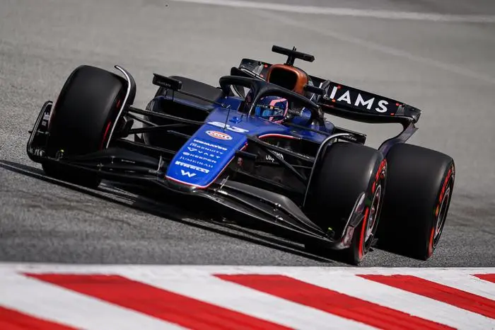 Williams' Thai driver Alexander Albon drives during the first practice session on the Red Bull Ring race track in Spielberg, Austria, on June 28, 2024, ahead of the Formula One Austrian Grand Prix. (Photo by Jure Makovec / AFP)
