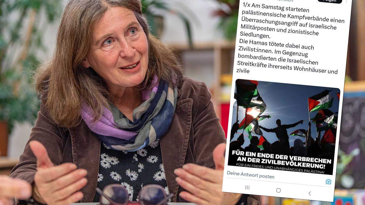 Die Grazer KPÖ-Chefin Elke Kahr und der erste Teil des KJÖ-Postings