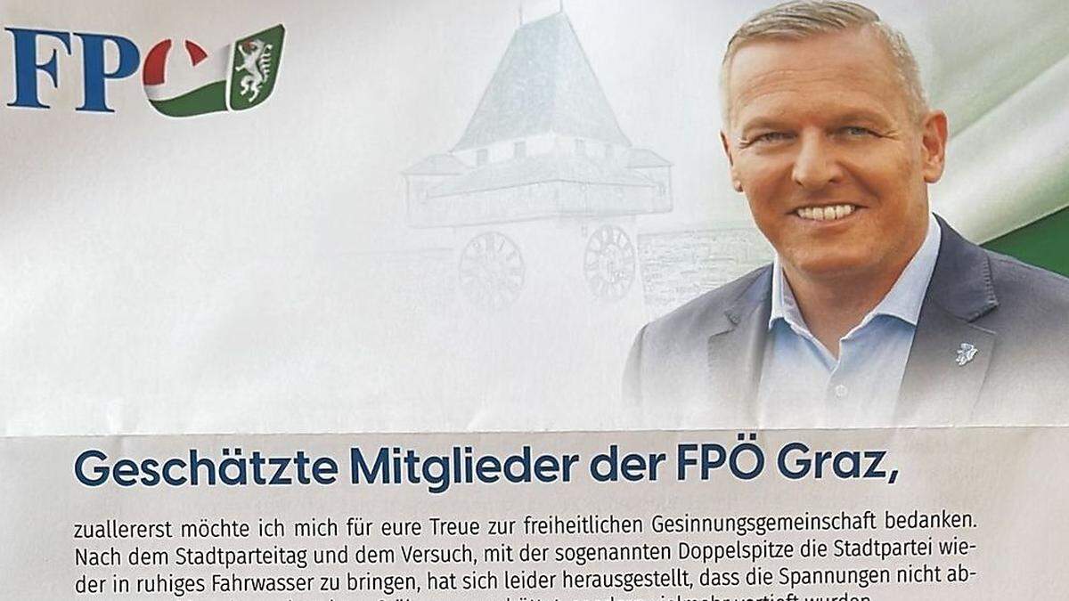 Der steirische FPÖ-Chef adressiert die Funktionäre der zerrütteten Grazer Partei
