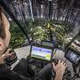 Blick aus dem Harvester-Simulator, den Konrad Forsttechnik auf der Messe präsentieren wird