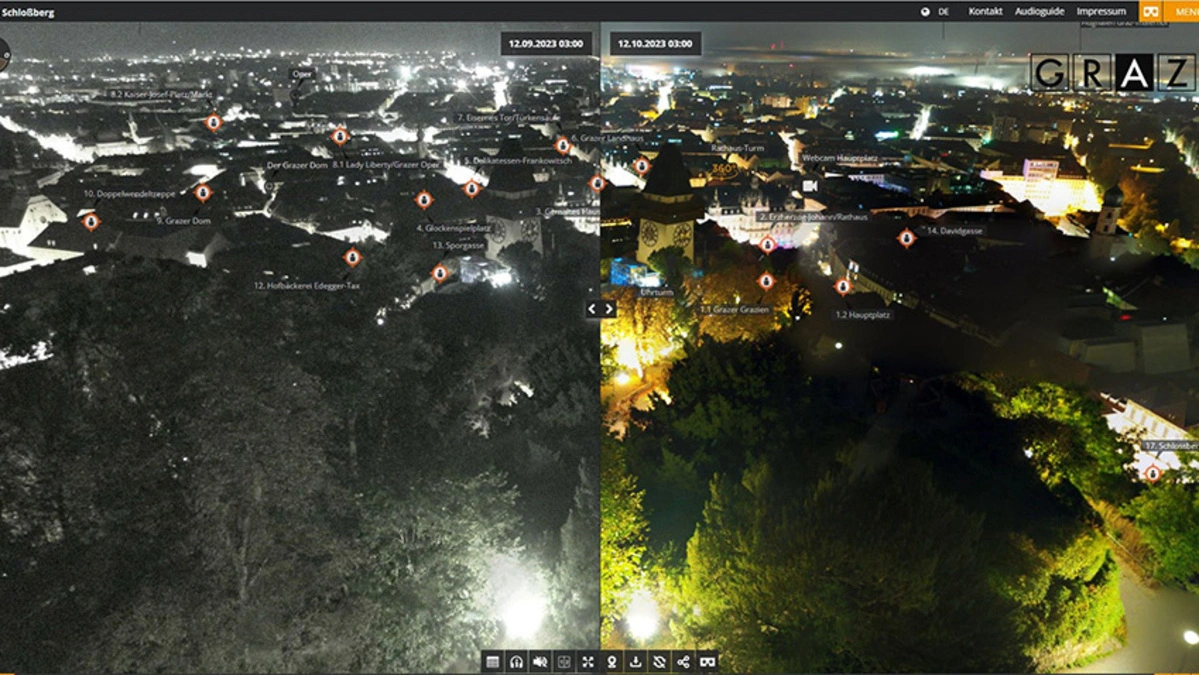 Vorher-Nachher-Vergleich. Links die Nachtaufnahmen der alten Kamera, rechts die Nachtaufnahmen, die die neue Kamera liefert