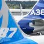 (FILES) In this file photo taken on July 15, 2014 an Airbus A380 (R) taxis past a Boeing 787 Dreamliner (L) at the Farnborough air show in Hampshire, England. - European aerospace giant Airbus said on February 14, 2019 it would end production of the A380 superjumbo, the double-decker jet which earned plaudits from passengers but failed to win over enough airlines to justify its massive costs. (Photo by LEON NEAL / AFP)
