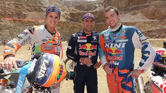 Rallye Dakar trifft Erzbergrodeo: Laia Sanz, Stephane Peterhansel und Matthias Walkner (v.l.)