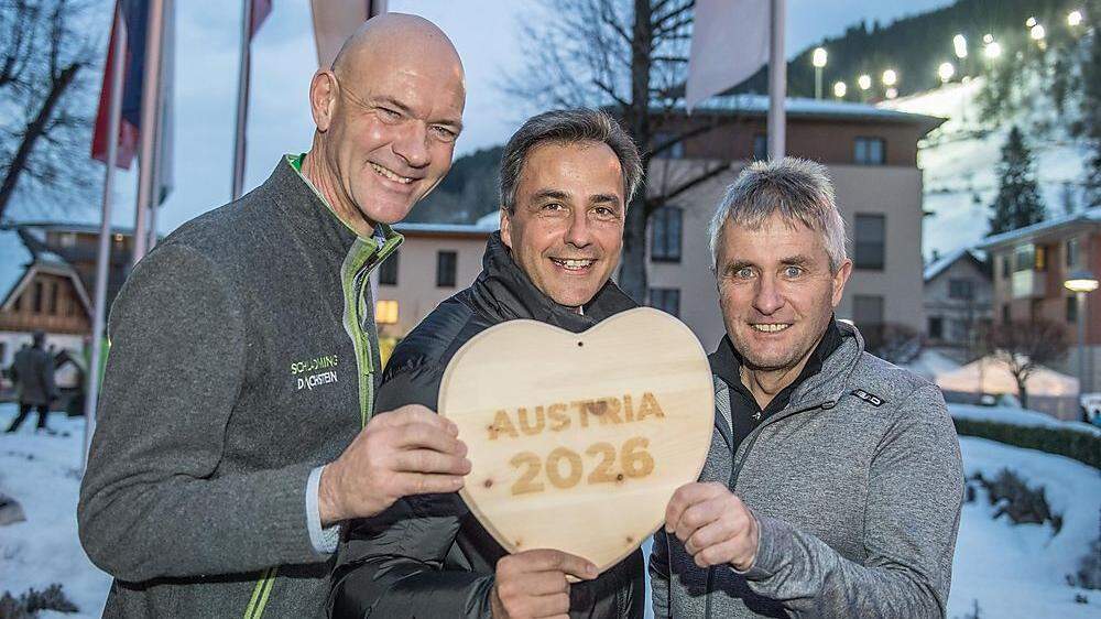 Drei Bürgermeister, die die Olympia-Idee hochhalten: Jürgen Winter (Schladming), Siegfried Nagl (Graz) und Konrad Walk (Hochfilzen)