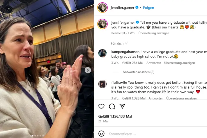 Jennifer Garner teilt zwar kein Foto von der Abschlussfeier ihrer Tochter Violet, dafür aber viele Freudentränen mit ihren Fans auf Instagram.