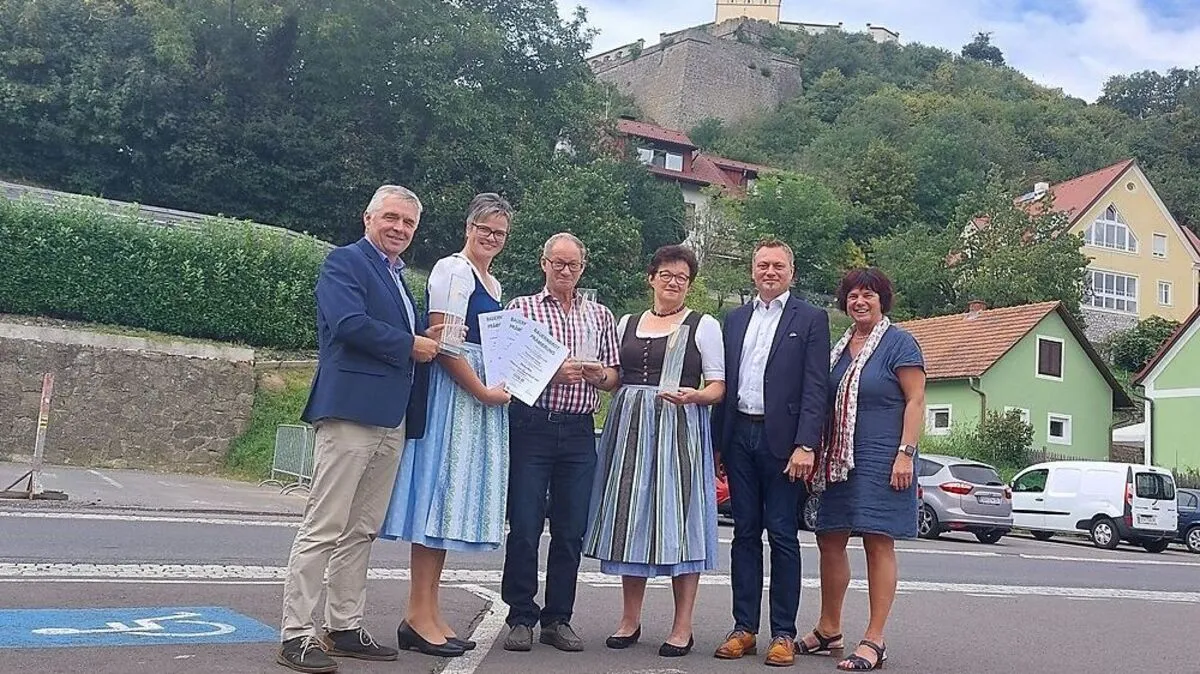 Franz Uller, Viktoria Brandner, Ernst Peintinger, Maria Matzhold, Manfred Reisenhofer und Eva Maria Lipp bei der Verleihung in Riegersburg