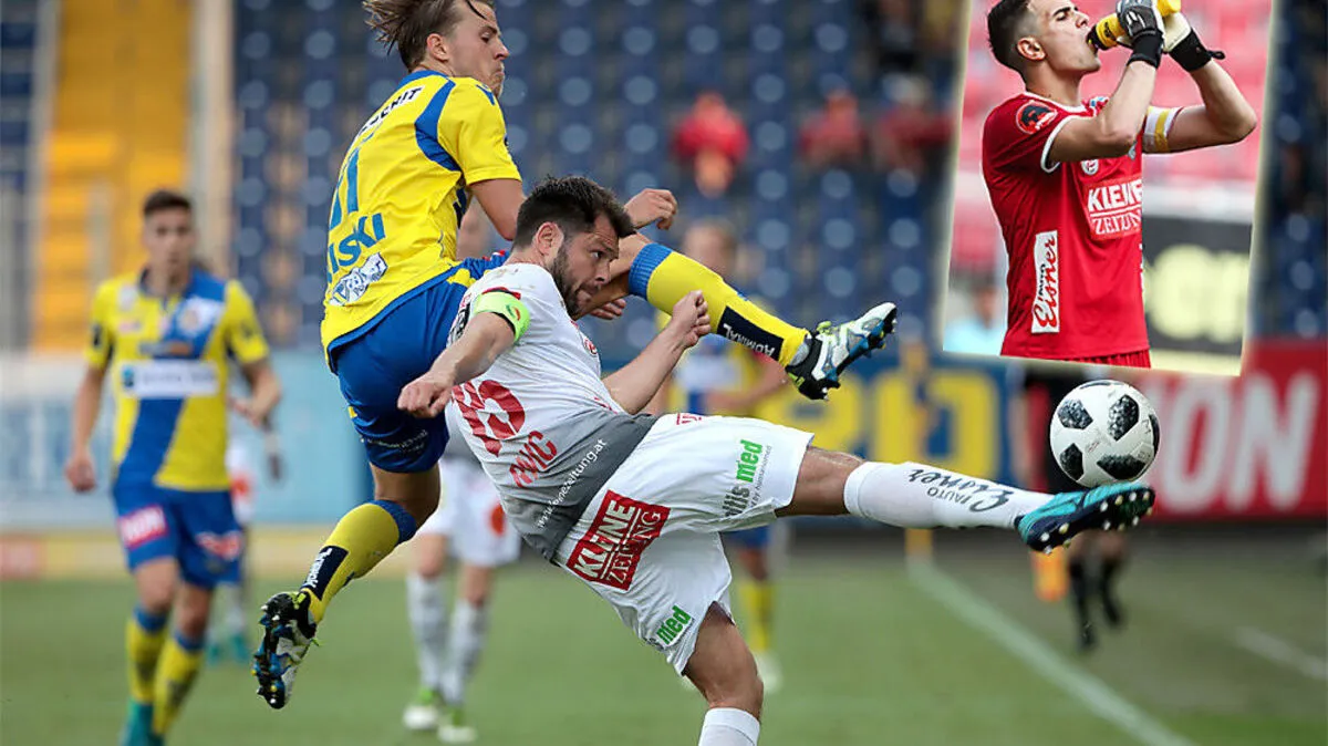 WAC-Kapitän Nemanja Rnic (am Ball) ist eine der größten Stützen der Mannschaft. Marko Soldo (rechts oben) feiert heute sein Debüt in der Fußball-Bundesliga