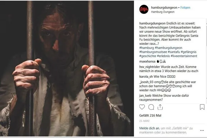 Das Hamburg Dungeon nimmt die Besucher mit auf eine 90-minütige Reise durch die düstere Geschichte der Hansestadt. Schauspieler führen durch die Zeit der großen Flut, Pest, Folter sowie verheerender Brände und Hinrichtungen.