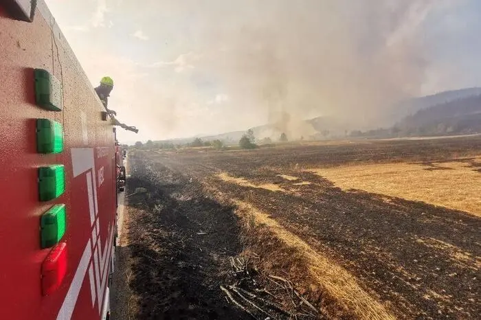 Durch die trockenen Verhältnisse (rund 40 Grad Celsius) und den Wind von etwa 40 km/h fingen auch bereits gelöschte Felder immer wieder Feuer und mussten neuerlich benetzt werden.