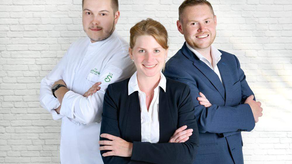 Küchenchef Dominik Pucher, Stephanie Harrer (zuständig für Personal und Marketing) und Geschäftsführer Philipp Harrer