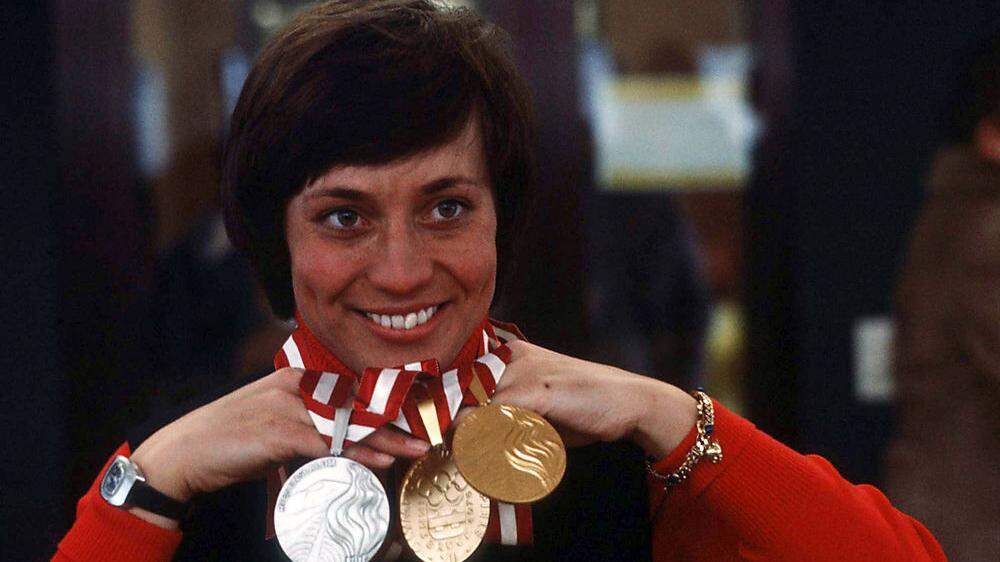 Rosi Mittermaier gewann bei den Olympischen Spielen 1976 in Innsbruck zweimal Gold und einmal Silber