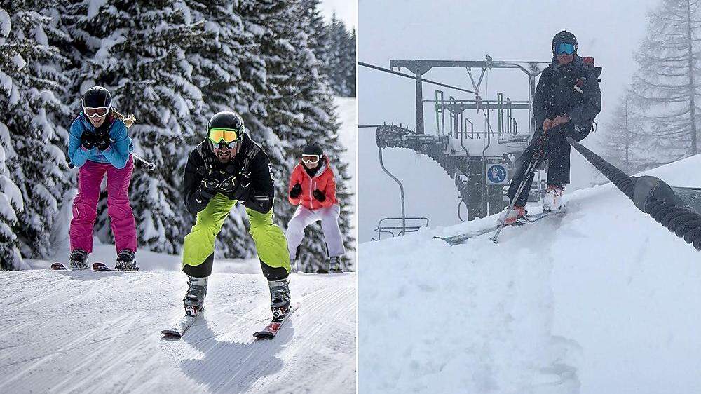 Links: Skigebiet Grebenzen Rechts: So sah es vor einer Woche noch auf dem Loser aus