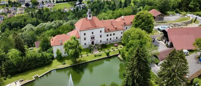 Ein Luftbild eines Schlosses