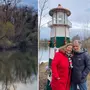 Blick von der Murbrücke Wildon auf den neuen Leuchtturm, daneben Christa und Gerhard Rakovic vor dem fertigen Bauwerk  | Christa Rakovic und Gerhard Rakovic sind stolz auf das gelungene Projekt 