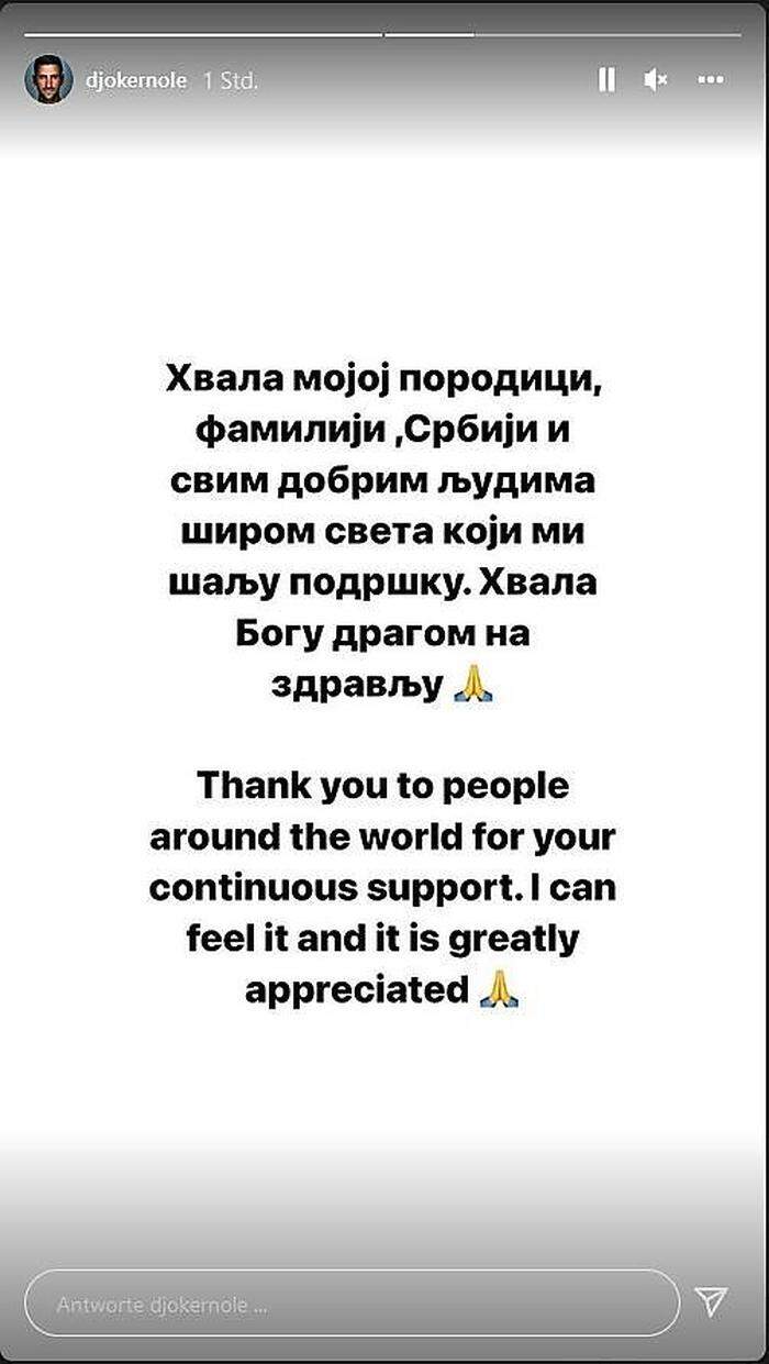 Freitagnachmittag bedankte sich Novak Djokovic bei seinen Fans für die Unterstützung