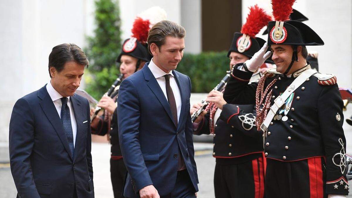 Bundeskanzler Sebastian Kurz mit dem italienischen Ministerpräsidenten Giuseppe Conte in Rom